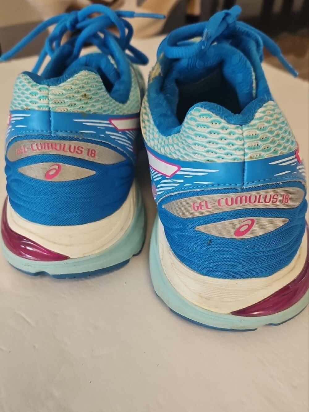Asics Turquoise Blue Athletic Running Shoes with Pink Accents - Picture 7 of 10